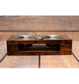 American Bulldog, Old Country Bulldog - wooden stand with bowls for a dog, steel dog bowls, a gift for adopting a dog from the Art-Dog brand