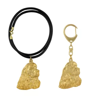 Cocker Américain - porte-clés et collier avec chien dans une boîte, produit plaqué or de haute qualité, marque Art-Dog
