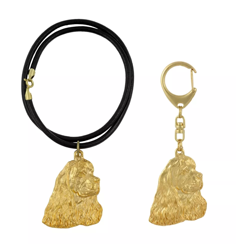 Cocker Américain - porte-clés et collier avec chien dans une boîte, produit plaqué or de haute qualité, marque Art-Dog