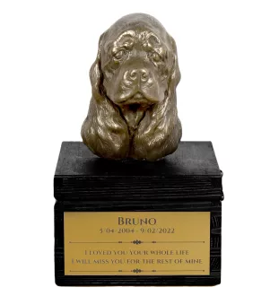 Amerikanischer Cocker Spaniel, American Cocker Spaniel - eine Urne mit Gravur und Hundeskulptur, letzter Abschied, handgefertigtes Produkt der Marke Art-Dog