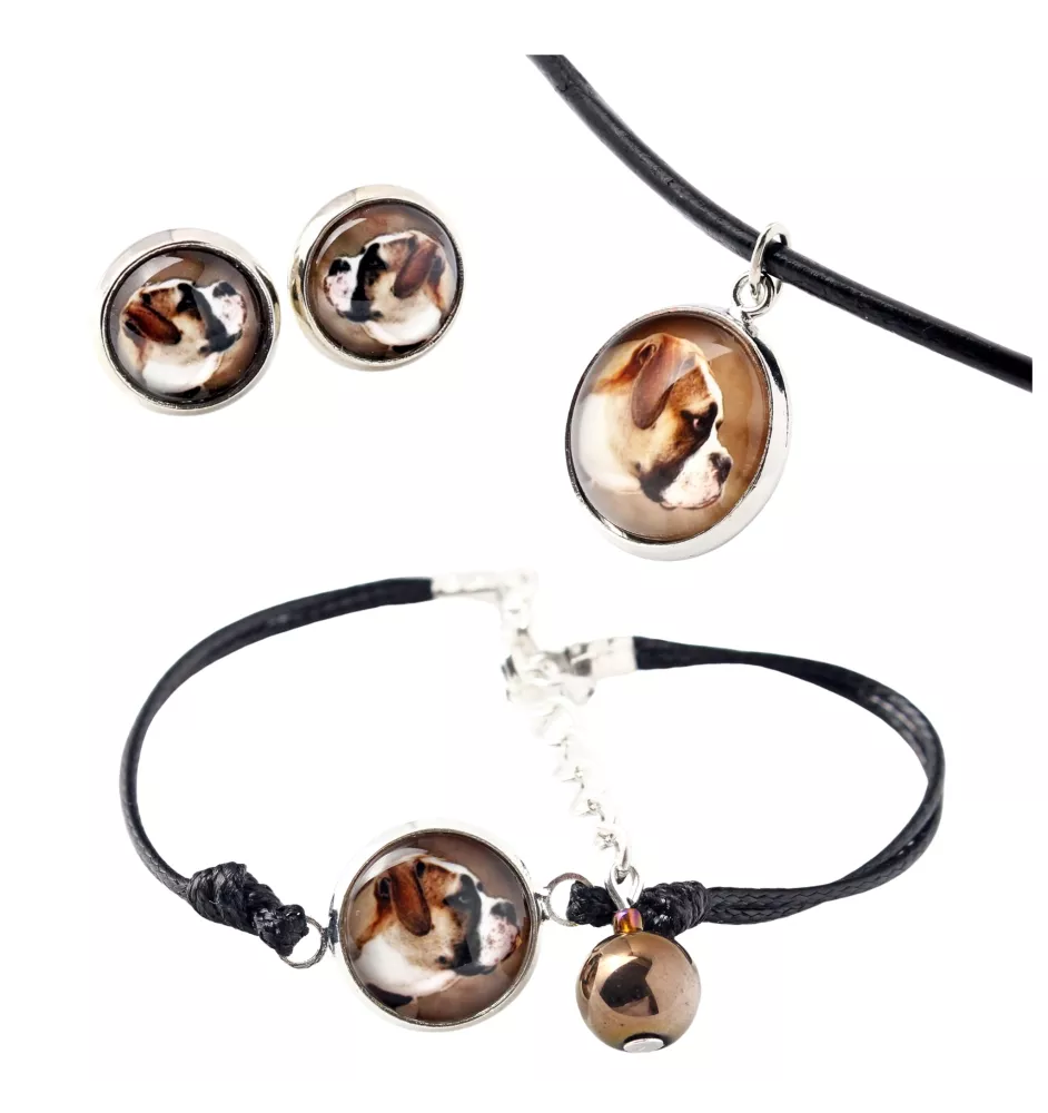 American Bulldog, Old Country Bulldog - a set of jewelry in a box, necklace, earrings, bracelet, products from the Art-Dog brand