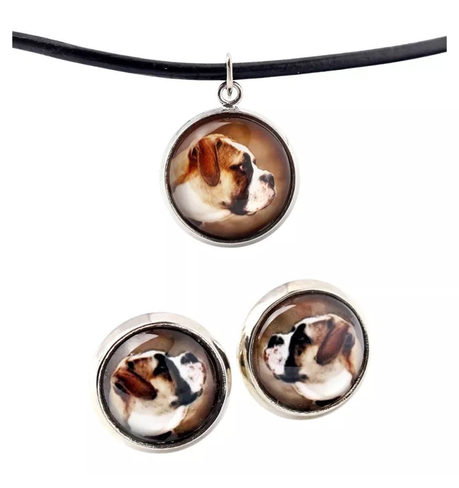 American Bulldog, Old Country Bulldog - jewelry with your photo box, set of necklace and earrings, personalized products from the Art-Dog brand