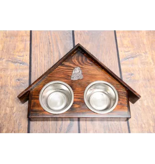 American Cocker Spaniel, Merry Cocker - wooden stand with bowls for a dog, decorative dog bowls, a gift for adopting a dog from the Art-Dog brand