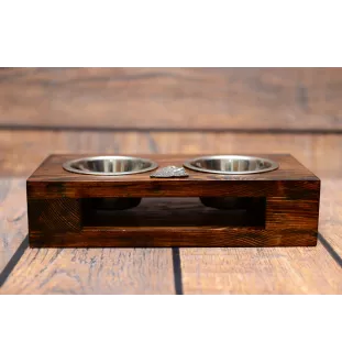 American Cocker Spaniel, Merry Cocker - wooden stand with bowls for a dog, steel dog bowls, a gift for adopting a dog from the Art-Dog brand