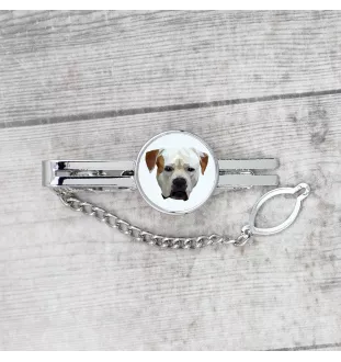 American Bulldog, Amerikanische Bulldogge - geometrische Krawattennadel mit Bild und Schriftzug von Art-Dog