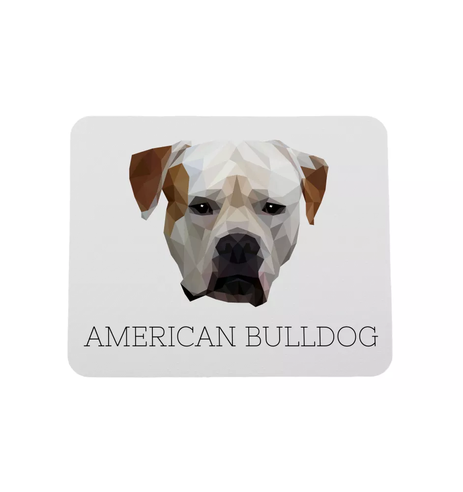 American Bulldog, Amerikanische Bulldogge - geometrisches Mauspad mit Bild und Aufschrift von Art-Dog