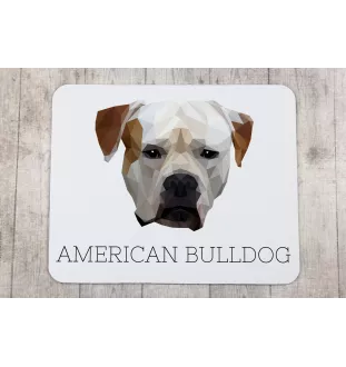 American Bulldog, Amerikanische Bulldogge - geometrisches Mauspad mit Bild und Aufschrift von Art-Dog