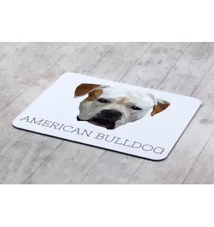 American Bulldog, Amerikanische Bulldogge - geometrisches Mauspad mit Bild und Aufschrift von Art-Dog
