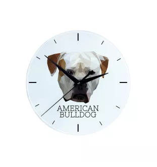 Bouledogue américain - horloge murale géométrique avec photo et logo de la marque Art-Dog