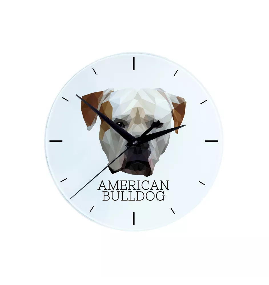 American Bulldog, Old Country Bulldog - geometric wall clock with a picture and the brand name Art-Dog