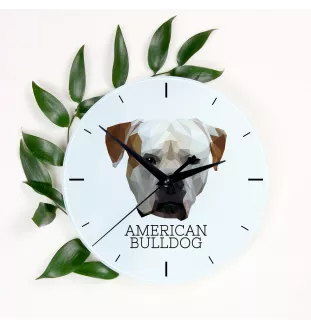 Bouledogue américain - horloge murale géométrique avec photo et logo de la marque Art-Dog