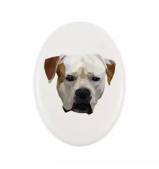 American Bulldog, Amerikanische Bulldogge - Fliese mit geometrischem Bild und Schriftzug der Marke Art-Dog