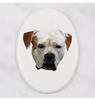 American Bulldog, Amerikanische Bulldogge - Fliese mit geometrischem Bild und Schriftzug der Marke Art-Dog