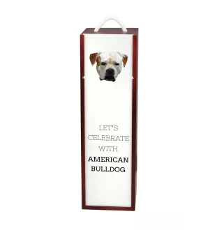 American Bulldog, Amerikanische Bulldogge - geometrische Box mit einem Bild und Schriftzug für Wein der Marke Art-Dog