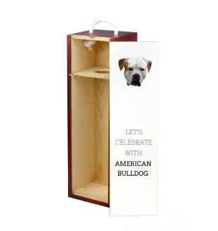 American Bulldog, Amerikanische Bulldogge - geometrische Box mit einem Bild und Schriftzug für Wein der Marke Art-Dog