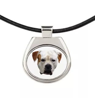 American Bulldog, Amerikanische Bulldogge - Halskette mit einem Foto und einem geometrischen Schriftzug der Marke Art-Dog