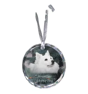 Esquimau américain, American Eskimo Dog, American Spitz - boule de Noël en cristal avec une photo, photo de chien dans le cristal, décoration personnalisée pour sapin de Noël de la marque Art-Dog