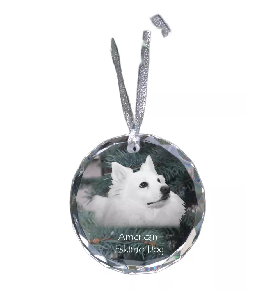 Esquimau américain, American Eskimo Dog, American Spitz - boule de Noël en cristal avec une photo, photo de chien dans le cristal, décoration personnalisée pour sapin de Noël de la marque Art-Dog