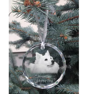 Esquimau américain, American Eskimo Dog, American Spitz - boule de Noël en cristal avec une photo, photo de chien dans le cristal, décoration personnalisée pour sapin de Noël de la marque Art-Dog