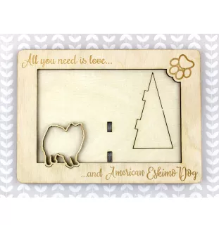 American Eskimo Dog, American Spitz - Photo frame, engraved wooden frame, a lovely gadget for the dog lover by Art-Dog