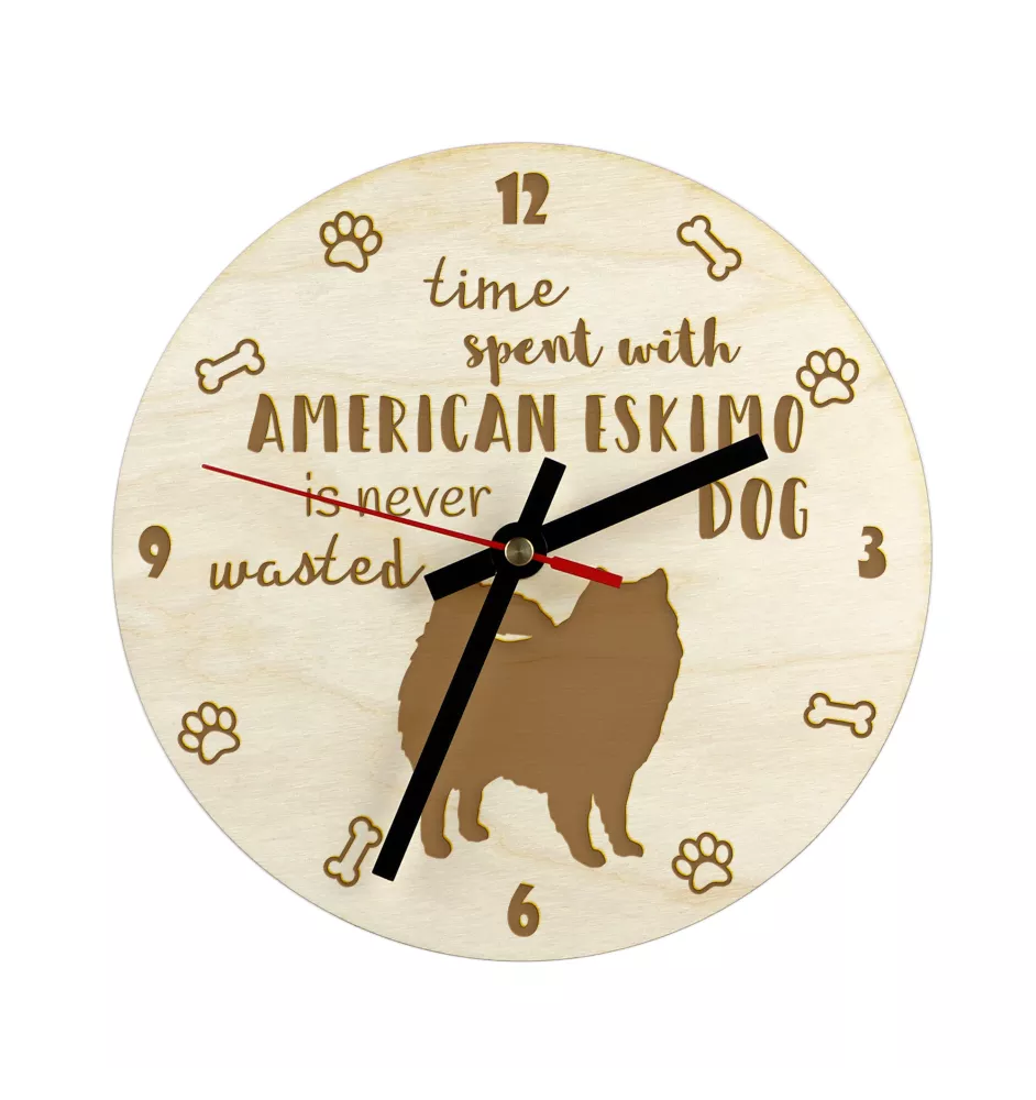 American Eskimo Dog, American Spitz, Eskie - Uhr mit Hund, Holzuhr mit Gravur, personalisierte Uhr von Art-Dog