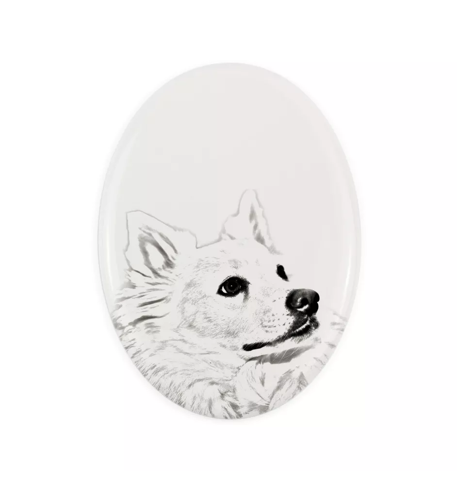 American Eskimo Dog, American Spitz, Eskie - Gedenktafel mit einem Foto eines Hundes, Grabplatte mit Druck, personalisierte ovale Platte der Marke Art-Dog