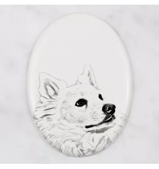 American Eskimo Dog, American Spitz, Eskie - Gedenktafel mit einem Foto eines Hundes, Grabplatte mit Druck, personalisierte ovale Platte der Marke Art-Dog