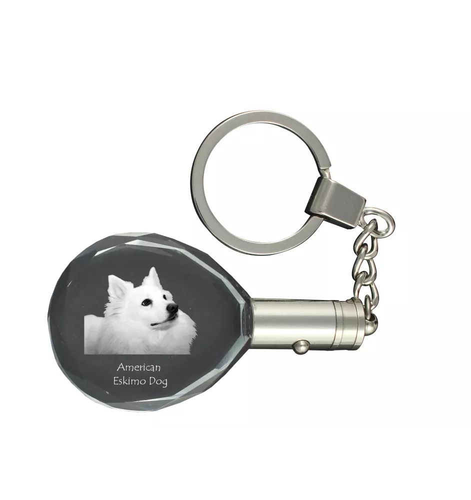 Esquimau américain, American Eskimo Dog, American Spitz - pendentif avec une photo de chien, porte-clés en cristal dans une boîte cadeau, un cadeau unique par Art-Dog