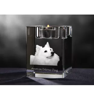 Esquimau américain, American Eskimo Dog, American Spitz - Bougeoir avec photo de chien, porte bougie en cristal, cadeau personnalisé par la marque Art-Dog
