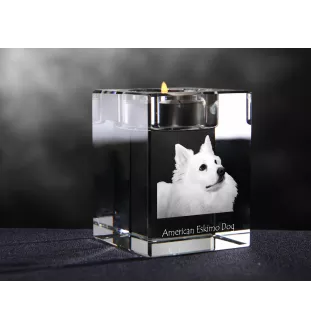 Esquimau américain, American Eskimo Dog, American Spitz - Bougeoir avec photo de chien, porte bougie en cristal, cadeau personnalisé par la marque Art-Dog