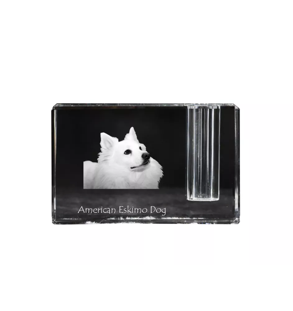 American Eskimo Dog, American Spitz, Eskie - Stifthalter, Kristallorganizer mit Hundefoto, einzigartige Schreibtischdekoration der Marke Art-Dog