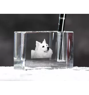 American Eskimo Dog, American Spitz, Eskie - Stifthalter, Kristallorganizer mit Hundefoto, einzigartige Schreibtischdekoration der Marke Art-Dog