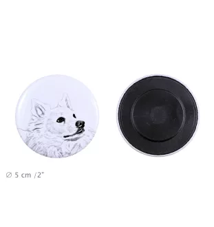 American Eskimo Dog, American Spitz, Eskie Magnet mit einem Hundepfotenabdruck, außergewöhnlich leicht, starker Magnet, handgefertigtes Produkt der Marke Art-Dog