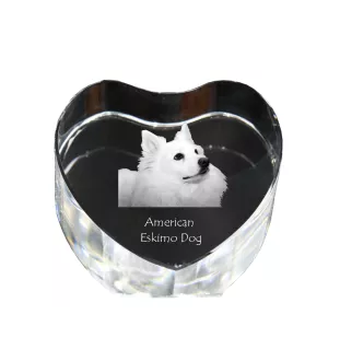 Esquimau américain, American Eskimo Dog, American Spitz - une photo de chien dans un cristal, un cœur en cristal, un cadre photo exceptionnel de la marque Art-Dog