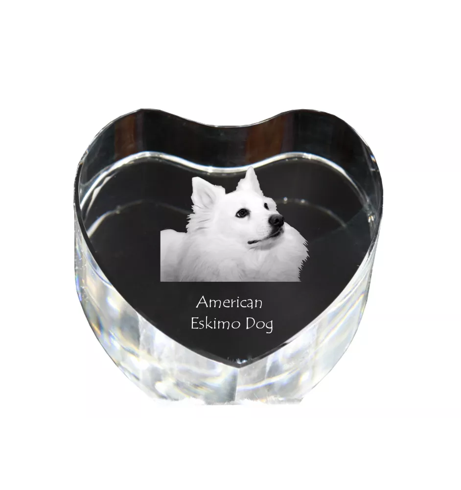 American Eskimo Dog, American Spitz, Eskie - Hundebild im Kristall, Kristallherz, einzigartiger Bilderrahmen der Marke Art-Dog