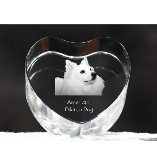 Esquimau américain, American Eskimo Dog, American Spitz - une photo de chien dans un cristal, un cœur en cristal, un cadre photo exceptionnel de la marque Art-Dog