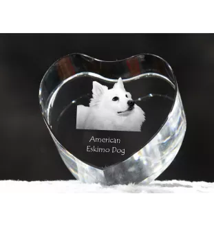Esquimau américain, American Eskimo Dog, American Spitz - une photo de chien dans un cristal, un cœur en cristal, un cadre photo exceptionnel de la marque Art-Dog