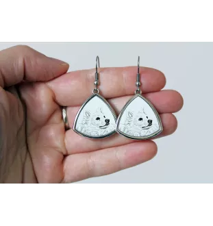 Esquimau américain, American Eskimo Dog, American Spitz - boucles d'oreilles avec chien, boucles d'oreilles pendantes avec photo, bijoux personnalisés avec impression de la marque Art-Dog
