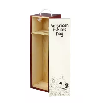 American Eskimo Dog, American Spitz, Eskie - Weinbox mit Hund, Alkoholbox mit Grafik, personalisierte Geschenkbox der Marke Art-Dog