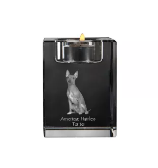 American Hairless Terrier - Bougeoir avec photo de chien, porte bougie en cristal, cadeau personnalisé par la marque Art-Dog