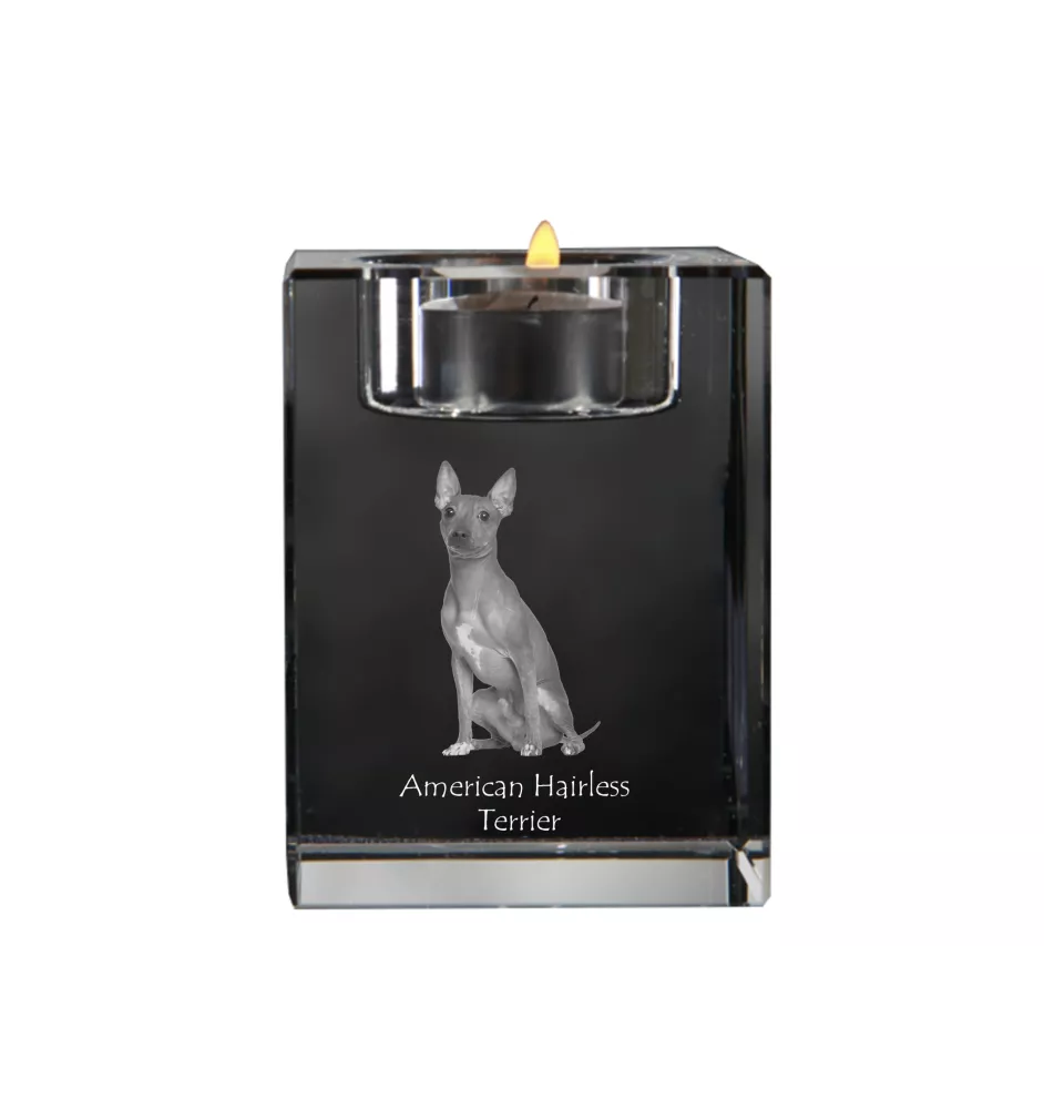 American Hairless Terrier - Bougeoir avec photo de chien, porte bougie en cristal, cadeau personnalisé par la marque Art-Dog