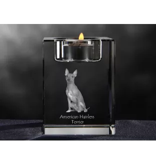 American Hairless Terrier - Candle holder with dog photo, crystal tealight holder, personalised gift by Art-Dog brand