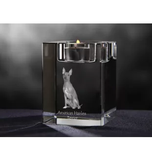 American Hairless Terrier - Candle holder with dog photo, crystal tealight holder, personalised gift by Art-Dog brand