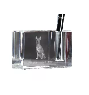American Hairless Terrier - Pen stand, crystal organiser with dog photo, unique desk decoration by Art-Dog brand