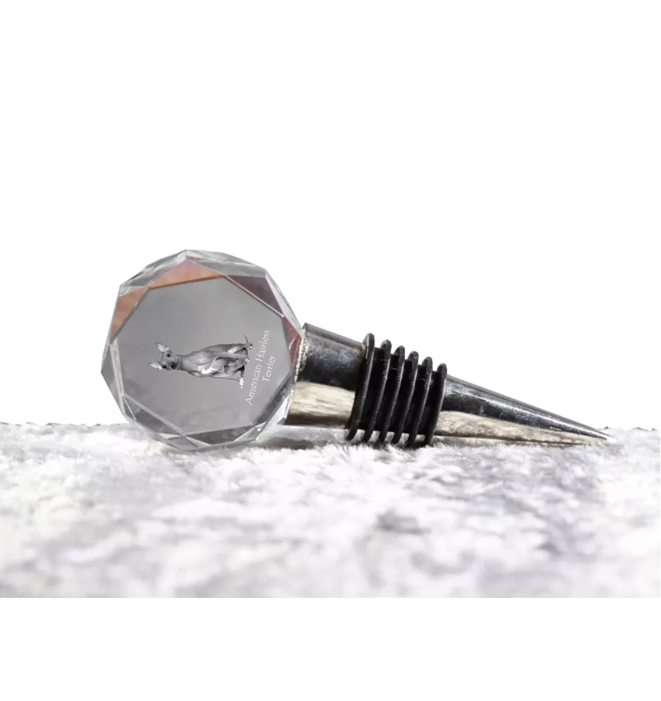 American Hairless Terrier - Bottle stopper, crystal wine stopper with photo, personalised gift for bartender by Art-Dog brand