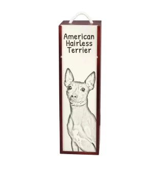American Hairless Terrier - wine box with a dog, alcohol box with graphics, personalized gift box from the Art-Dog brand