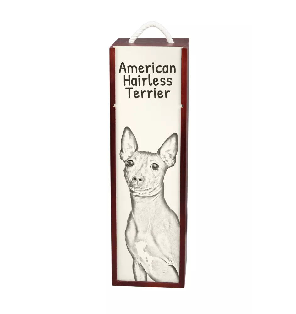 American Hairless Terrier - boîte à vin avec chien, boîte à alcool avec graphisme, boîte cadeau personnalisée de la marque Art-Dog