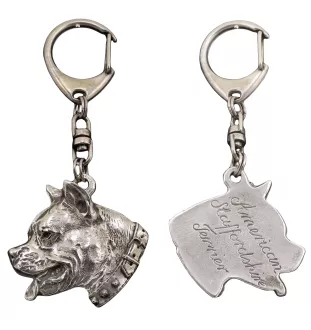 American Staffordshire Terrier, Amstaff, Am staff, Staff I - Porte-clés argenté avec un chien dans une boîte cadeau, décoration de sac à main, pendentif de sac à dos par la marque Art-Dog