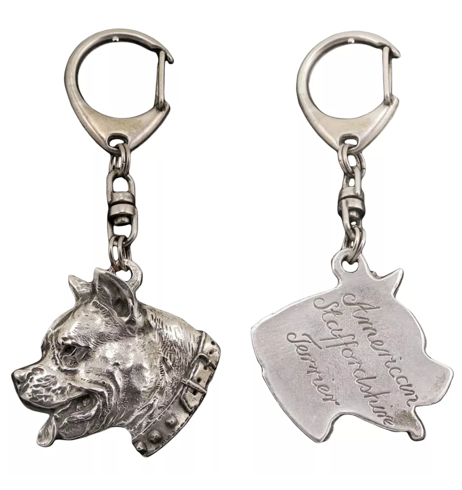 American Staffordshire Terrier, Amstaff, Am staff, Staff I - Porte-clés argenté avec un chien dans une boîte cadeau, décoration de sac à main, pendentif de sac à dos par la marque Art-Dog