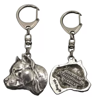 American Staffordshire Terrier, Amstaff II - Silver-plated key ring with a dog in a gift box, handbag decoration, backpack pendant by Art-Dog brand